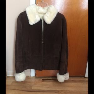 VINTAGE leather suede jacket with fur lining